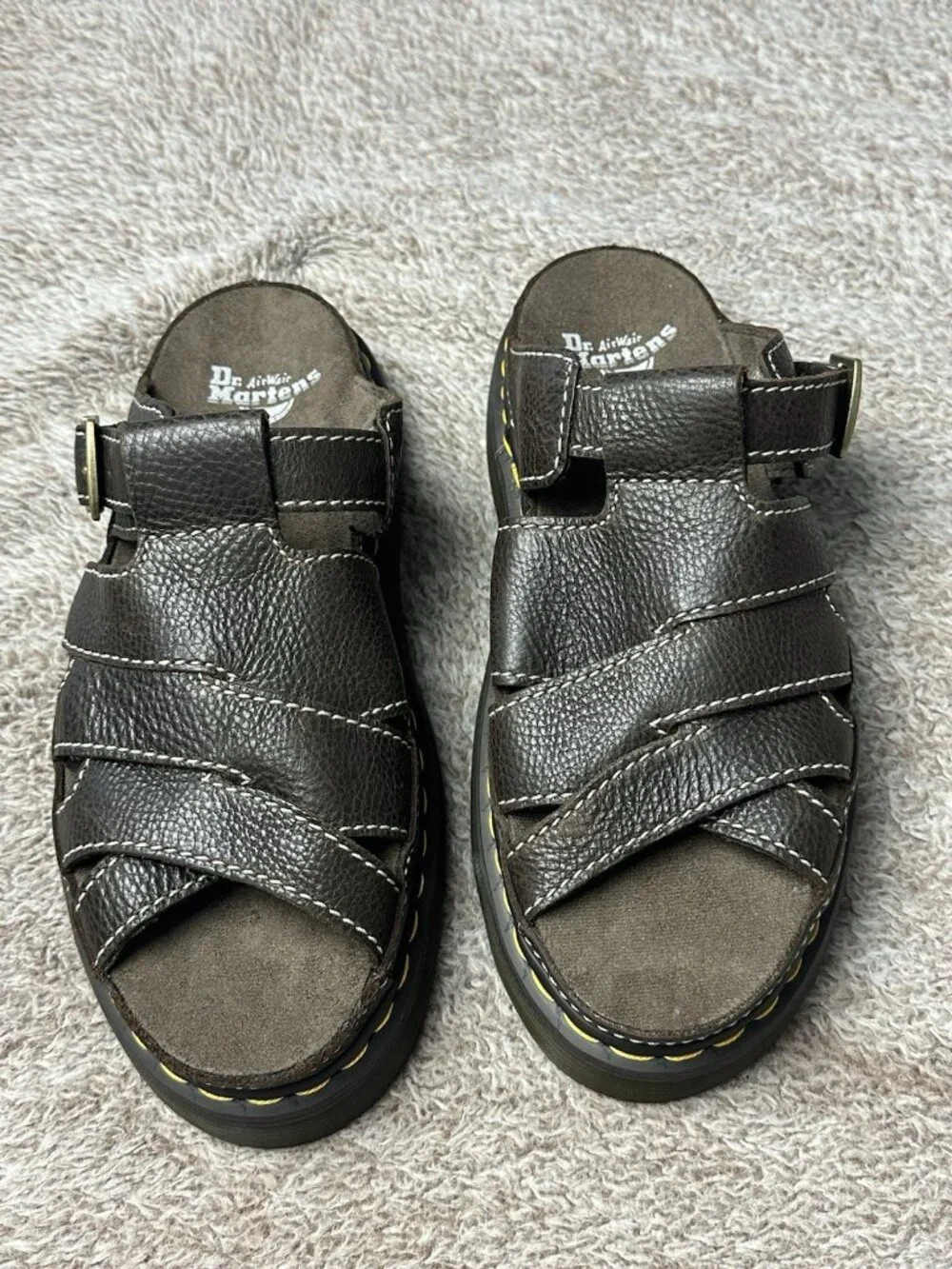 Dr. Martens Maxxy Slide buckled leather chunky sandal shoes brown NWOB size 11